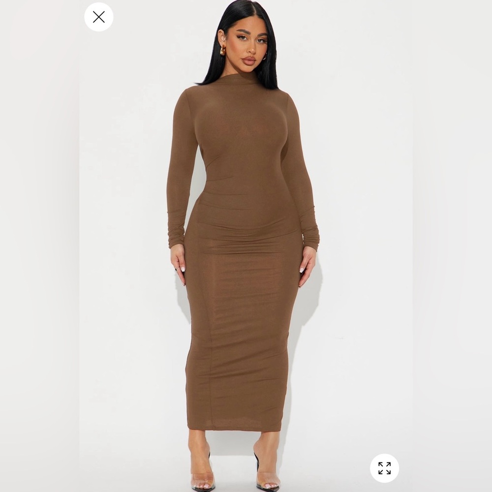 Elegant Brown Long Sleeve Dress